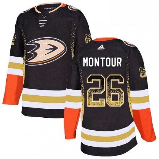 Mens Adidas Anaheim Ducks 26 Brandon Montour Authentic Black Drift Fashion NHL Jersey