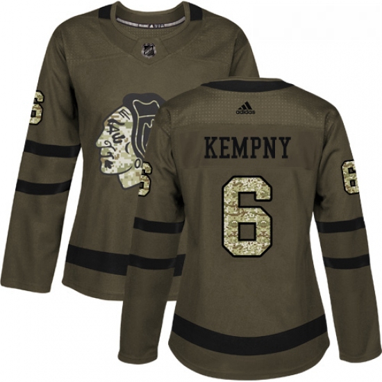 Womens Adidas Chicago Blackhawks 6 Michal Kempny Authentic Green Salute to Service NHL Jersey