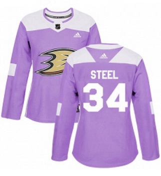 Womens Adidas Anaheim Ducks 34 Sam Steel Authentic Purple Fights Cancer Practice NHL Jersey