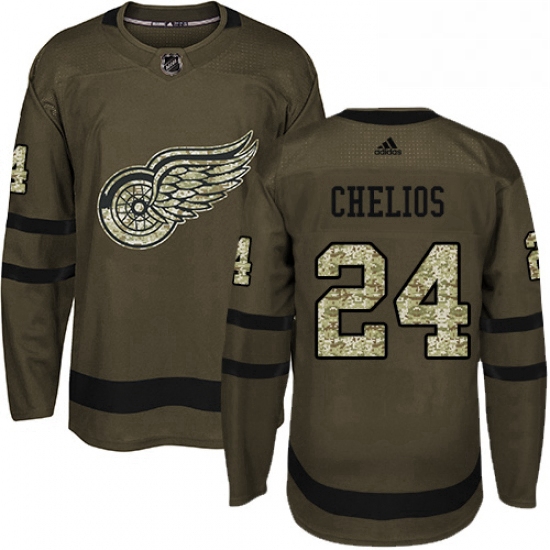 Mens Adidas Detroit Red Wings 24 Chris Chelios Premier Green Salute to Service NHL Jersey