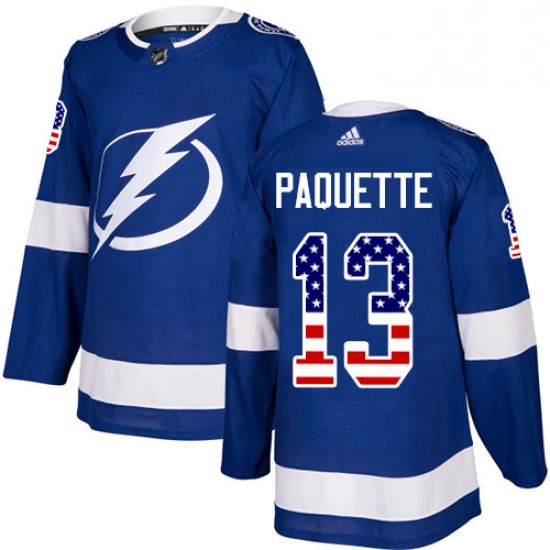 Mens Adidas Tampa Bay Lightning 13 Cedric Paquette Authentic Blue USA Flag Fashion NHL Jersey