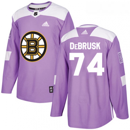 Youth Adidas Boston Bruins 74 Jake DeBrusk Authentic Purple Fights Cancer Practice NHL Jersey