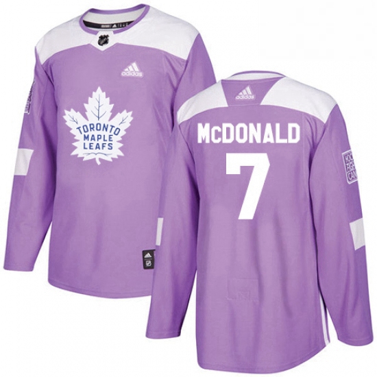 Mens Adidas Toronto Maple Leafs 7 Lanny McDonald Authentic Purple Fights Cancer Practice NHL Jersey