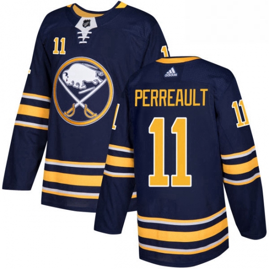 Mens Adidas Buffalo Sabres 11 Gilbert Perreault Premier Navy Blue Home NHL Jersey