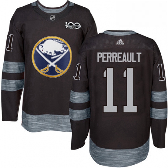 Mens Adidas Buffalo Sabres 11 Gilbert Perreault Premier Black 1917 2017 100th Anniversary NHL Jersey