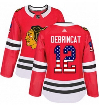 Womens Adidas Chicago Blackhawks 12 Alex DeBrincat Authentic Red USA Flag Fashion NHL Jersey