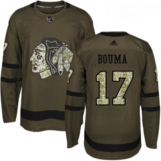 Youth Adidas Chicago Blackhawks 17 Lance Bouma Authentic Green Salute to Service NHL Jersey