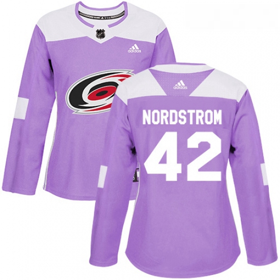 Womens Adidas Carolina Hurricanes 42 Joakim Nordstrom Authentic Purple Fights Cancer Practice NHL Je