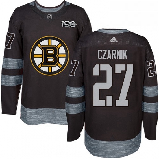 Mens Adidas Boston Bruins 27 Austin Czarnik Authentic Black 1917 2017 100th Anniversary NHL Jersey