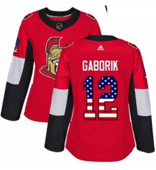 Womens Adidas Ottawa Senators 12 Marian Gaborik Authentic Red USA Flag Fashion NHL Jersey