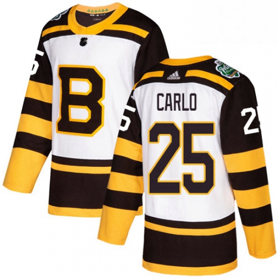 Mens Adidas Boston Bruins 25 Brandon Carlo Authentic White 2019 Winter Classic NHL Jersey