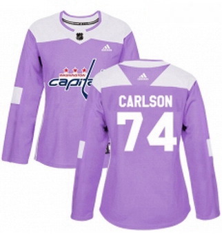 Womens Adidas Washington Capitals 74 John Carlson Authentic Purple Fights Cancer Practice NHL Jersey