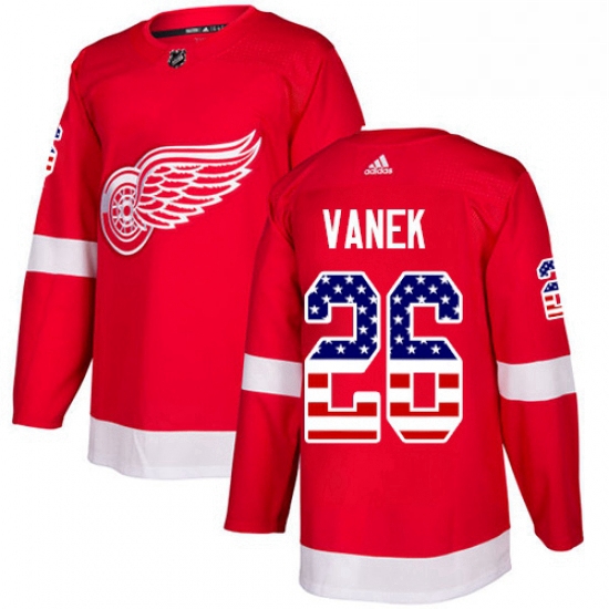 Mens Adidas Detroit Red Wings 26 Thomas Vanek Authentic Red USA Flag Fashion NHL Jersey