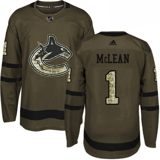 Mens Adidas Vancouver Canucks 1 Kirk Mclean Premier Green Salute to Service NHL Jersey