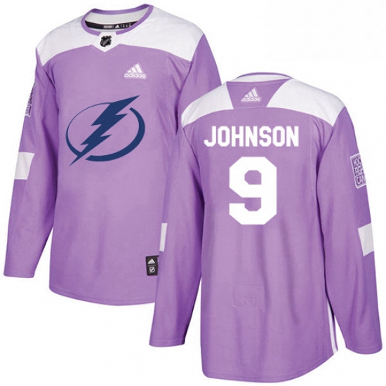 Mens Adidas Tampa Bay Lightning 9 Tyler Johnson Authentic Purple Fights Cancer Practice NHL Jersey