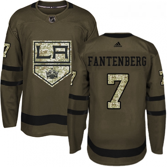 Youth Adidas Los Angeles Kings 7 Oscar Fantenberg Authentic Green Salute to Service NHL Jersey