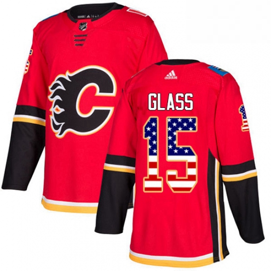 Mens Adidas Calgary Flames 15 Tanner Glass Authentic Red USA Flag Fashion NHL Jersey