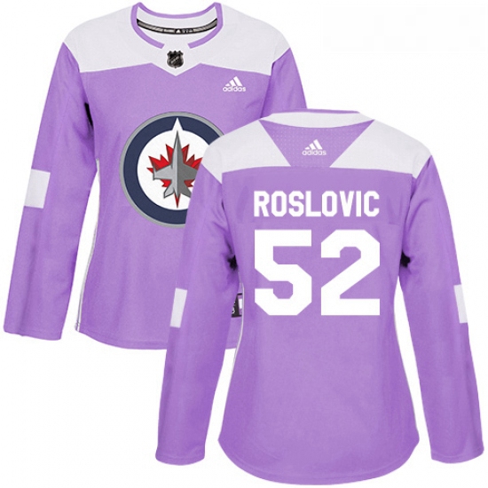 Womens Adidas Winnipeg Jets 52 Jack Roslovic Authentic Purple Fights Cancer Practice NHL Jersey