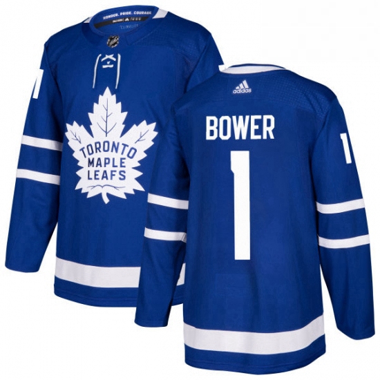 Mens Adidas Toronto Maple Leafs 1 Johnny Bower Authentic Royal Blue Home NHL Jersey