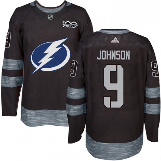 Mens Adidas Tampa Bay Lightning 9 Tyler Johnson Authentic Black 1917 2017 100th Anniversary NHL Jers