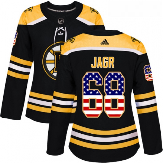 Womens Adidas Boston Bruins 68 Jaromir Jagr Authentic Black USA Flag Fashion NHL Jersey