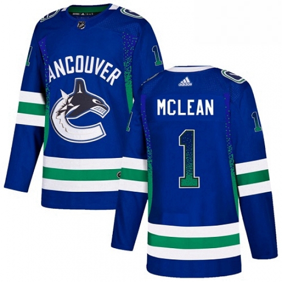 Mens Adidas Vancouver Canucks 1 Kirk Mclean Authentic Blue Drift Fashion NHL Jersey