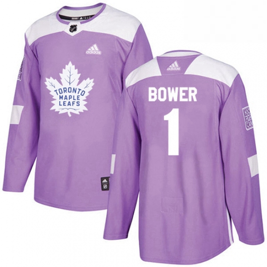 Mens Adidas Toronto Maple Leafs 1 Johnny Bower Authentic Purple Fights Cancer Practice NHL Jersey