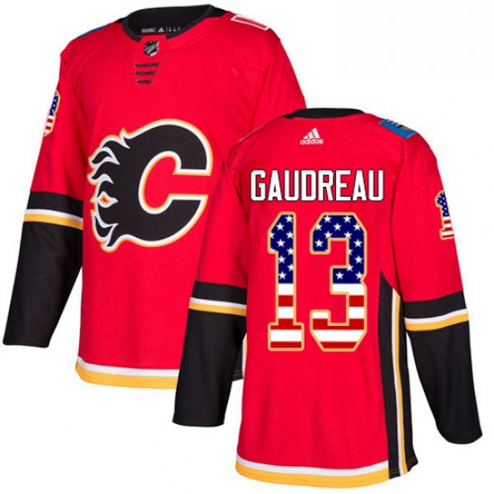 Mens Adidas Calgary Flames 13 Johnny Gaudreau Authentic Red USA Flag Fashion NHL Jersey