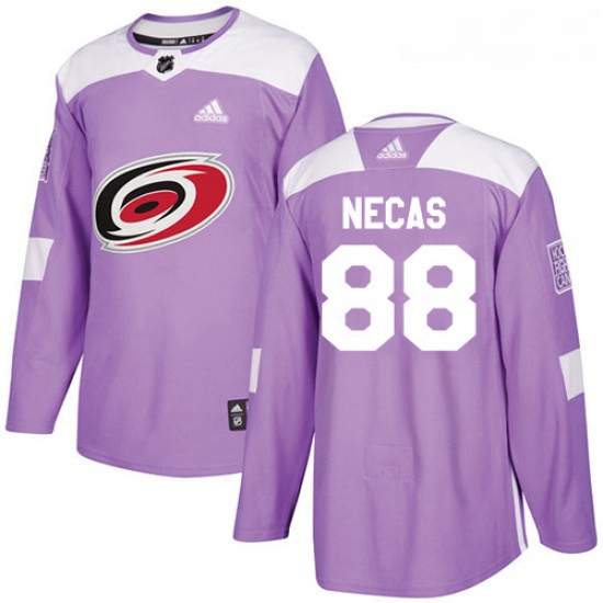 Youth Adidas Carolina Hurricanes 88 Martin Necas Authentic Purple Fights Cancer Practice NHL Jersey