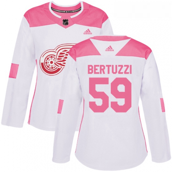 Womens Adidas Detroit Red Wings 59 Tyler Bertuzzi Authentic WhitePink Fashion NHL Jersey