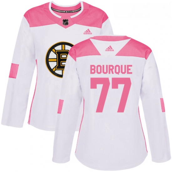 Womens Adidas Boston Bruins 77 Ray Bourque Authentic WhitePink Fashion NHL Jersey