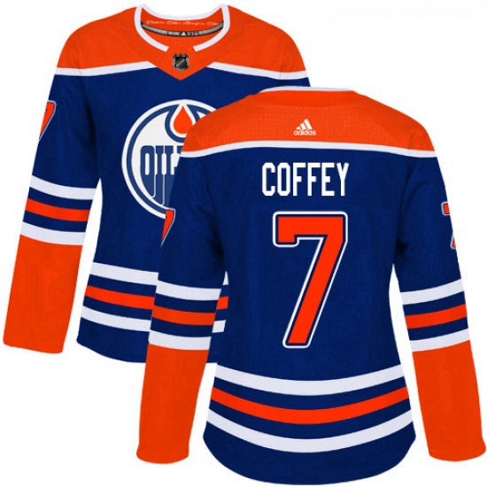 Womens Adidas Edmonton Oilers 7 Paul Coffey Authentic Royal Blue Alternate NHL Jersey