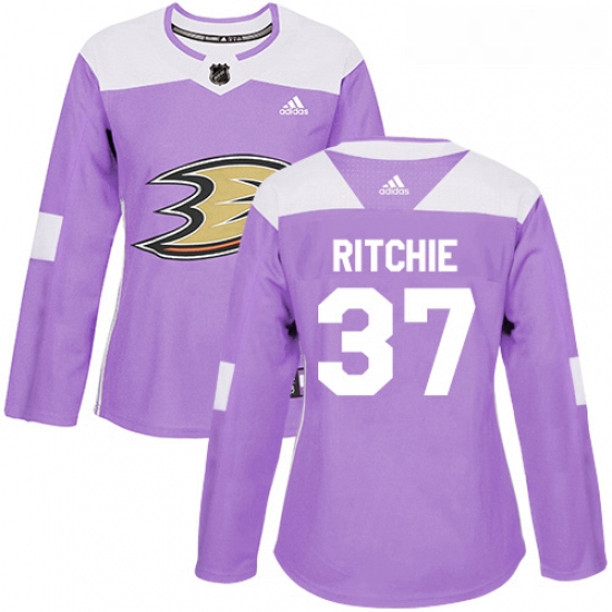 Womens Adidas Anaheim Ducks 37 Nick Ritchie Authentic Purple Fights Cancer Practice NHL Jersey