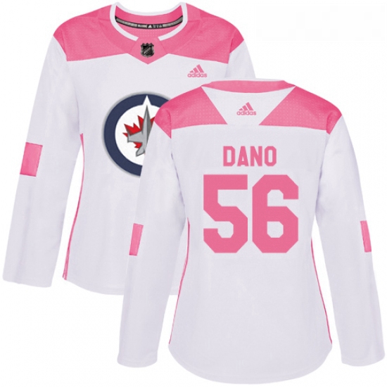 Womens Adidas Winnipeg Jets 56 Marko Dano Authentic WhitePink Fashion NHL Jersey