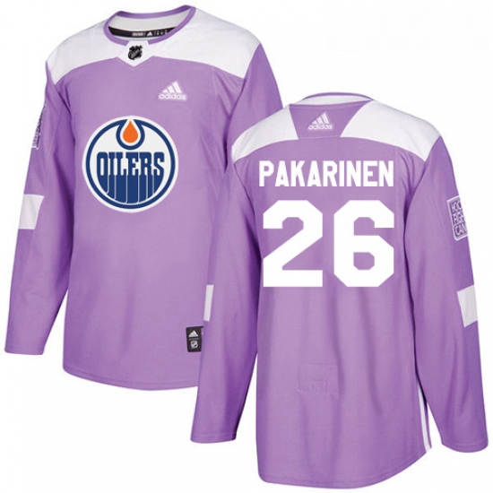 Youth Adidas Edmonton Oilers 26 Iiro Pakarinen Authentic Purple Fights Cancer Practice NHL Jersey