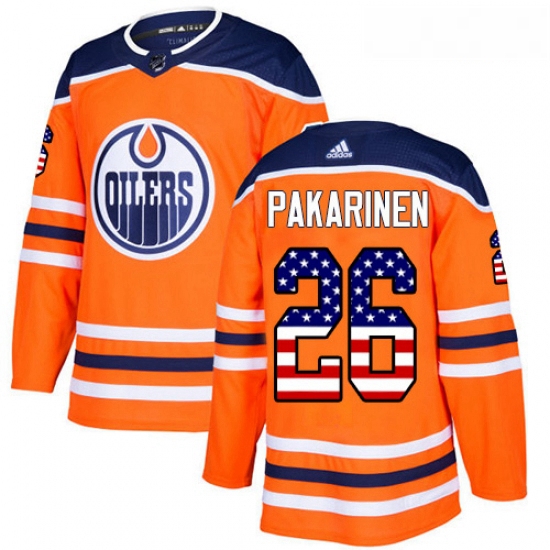 Youth Adidas Edmonton Oilers 26 Iiro Pakarinen Authentic Orange USA Flag Fashion NHL Jersey