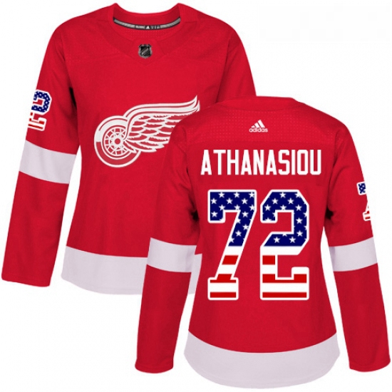 Womens Adidas Detroit Red Wings 72 Andreas Athanasiou Authentic Red USA Flag Fashion NHL Jersey