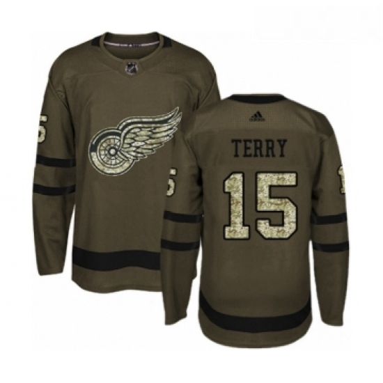 Youth Adidas Detroit Red Wings 15 Chris Terry Premier Green Salute to Service NHL Jersey