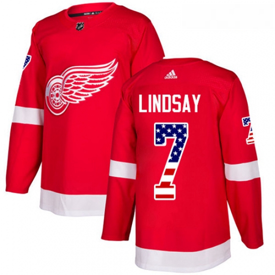 Youth Adidas Detroit Red Wings 7 Ted Lindsay Authentic Red USA Flag Fashion NHL Jersey