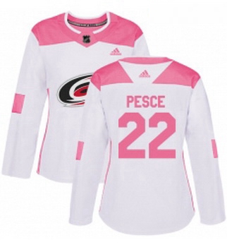 Womens Adidas Carolina Hurricanes 22 Brett Pesce Authentic WhitePink Fashion NHL Jersey