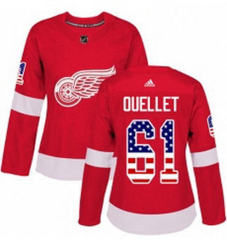 Womens Adidas Detroit Red Wings 61 Xavier Ouellet Authentic Red USA Flag Fashion NHL Jersey