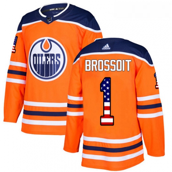 Youth Adidas Edmonton Oilers 1 Laurent Brossoit Authentic Orange USA Flag Fashion NHL Jersey