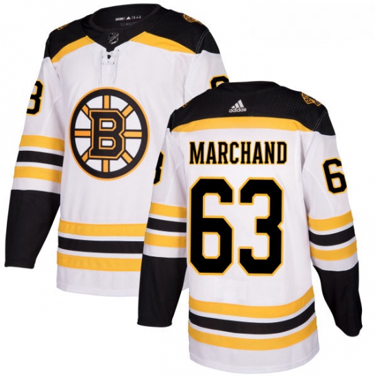 Womens Adidas Boston Bruins 63 Brad Marchand Authentic White Away NHL Jersey