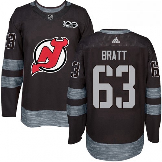 Mens Adidas New Jersey Devils 63 Jesper Bratt Authentic Black 1917 2017 100th Anniversary NHL Jersey