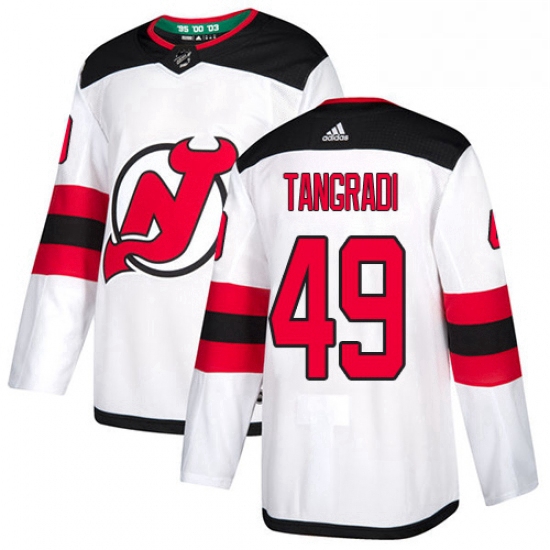 Mens Adidas New Jersey Devils 49 Eric Tangradi Authentic White Away NHL Jersey