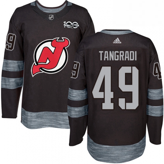 Mens Adidas New Jersey Devils 49 Eric Tangradi Authentic Black 1917 2017 100th Anniversary NHL Jerse