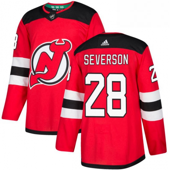 Mens Adidas New Jersey Devils 28 Damon Severson Premier Red Home NHL Jersey