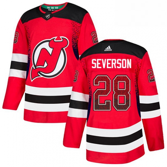 Mens Adidas New Jersey Devils 28 Damon Severson Authentic Red Drift Fashion NHL Jersey