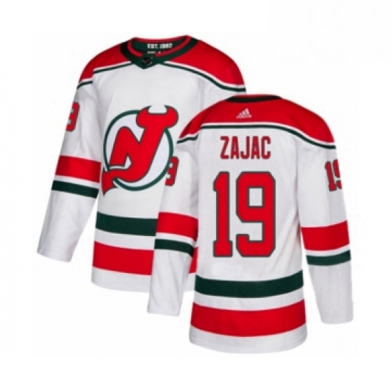 Mens Adidas New Jersey Devils 19 Travis Zajac Premier White Alternate NHL Jersey