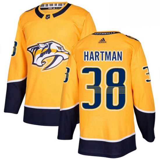 Mens Adidas Nashville Predators 38 Ryan Hartman Authentic Gold Home NHL Jers